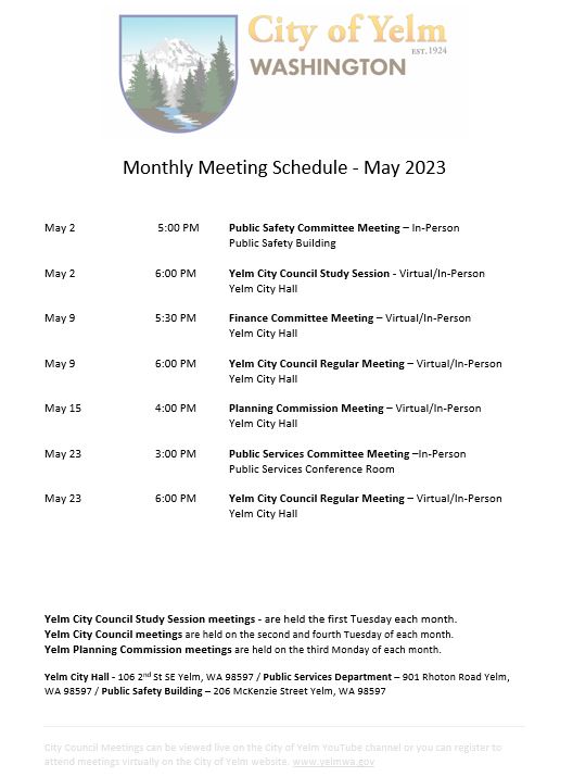 May Meeting Schedule